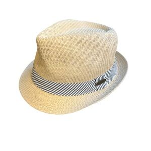 NWT Panama Jack Women's Fedora Hat - Paper Hat, Blue Striped Cotton Hat